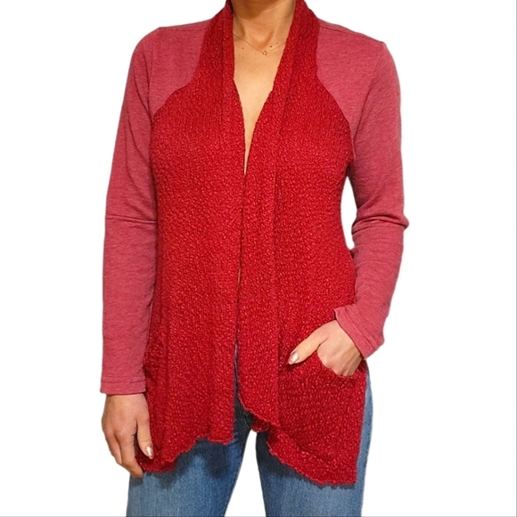 Lucky Lotus Lucky Brand Open Knit Cardigan Size Medium Reddish Pink - Picture 4 of 5